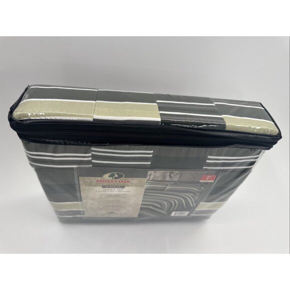 Mossy Oak Full Size Sheet Set 6 Piece Green Striped Hunting Lodge Cabin NEW - Picture 3 of 9